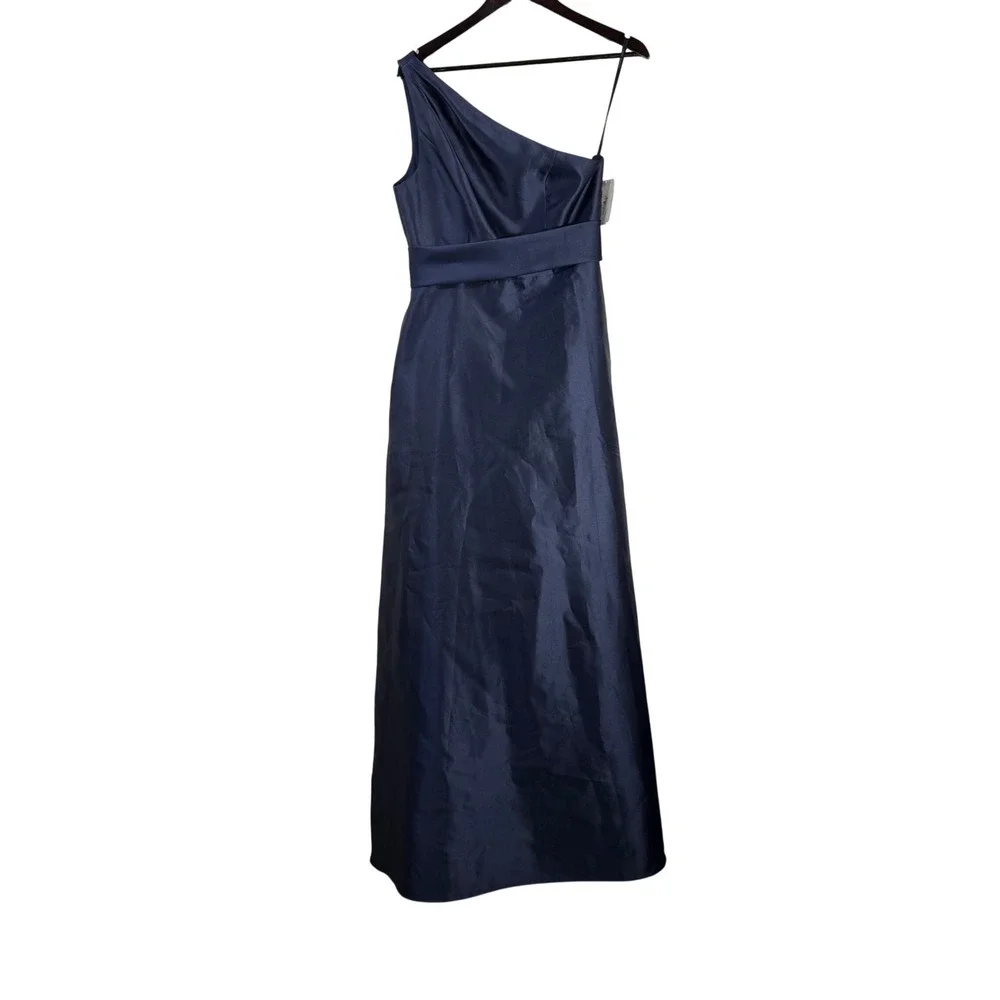 Alfred Sung One Shoulder Formal Gown Midnight Blue Maxi Dress 6 NWT Bridesmaid - Picture 2 of 8